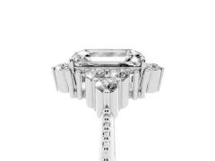 Emerald Cut Diamond Cluster Ring Set in Silver with Beaded Band