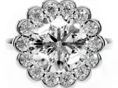 Round Cut Diamond Halo Cluster Engagement Ring Set in Silver with Solitaire Band and Prong Setting