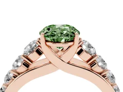 Fancy Green Oval Cut Diamond Solitaire Ring Set in Rose gold with Pavé-Set Band and Prong Setting