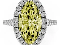 Fancy Yellow Marquise Cut Diamond Pavé Halo Engagement Ring Set in Silver with Pavé Band and Prong Setting