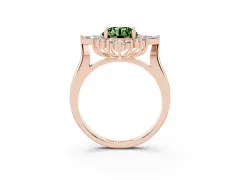 Fancy Green Round Cut Diamond Cluster Halo Ring Set in Rose gold with Marquise and Round Accents