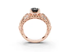 Fancy Black Radiant Cut Diamond Art Deco Ring Set in Rose gold with Pavé Split Shank