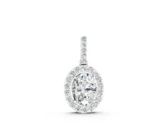 Oval Diamond Halo Pendant Set in Silver with Prong-Set Centerpiece