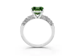Fancy Green Asscher Cut Diamond Pavé Band Solitaire Ring Set in Silver with Close-Set Accent Stones and Prong Setting