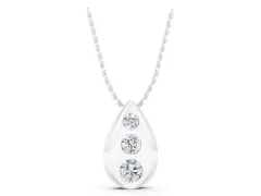 Round Diamond Teardrop Pendant Set in Silver with Three Bezel-Set Stones