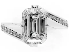 Emerald Cut Diamond Solitaire Ring Set in White gold with Intertwined Pavé Twist Band