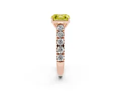 Fancy Yellow Asscher Cut Diamond Solitaire Ring Set in Rose gold with Cut-Down Micro Pavé Band and Prong Setting