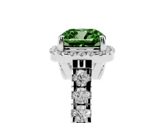 Fancy Green Cushion Cut Diamond Halo Engagement Ring Set in Platinum with Pavé Band and Prong-Set Center