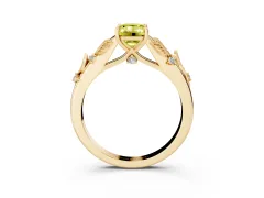 Fancy Yellow Emerald Cut Diamond Solitaire Ring Set in Yellow gold with Leaf Motif Band