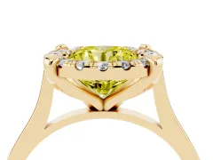 Fancy Yellow Round Cut Diamond Cluster Halo Solitaire Ring Set in Yellow gold with Prong Setting