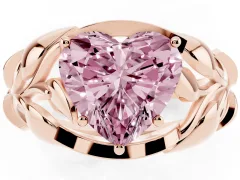 Fancy Pink Heart Cut Diamond Leaf-Inspired Engagement Ring Set in Rose gold with Round Accents