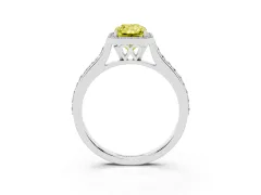 Fancy Yellow Radiant Cut Diamond Halo Engagement Ring Set in Silver with Round Pavé Shoulders and Heart Gallery