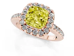 Fancy Yellow Cushion Cut Diamond Pavé Halo Ring Set in Rose gold with Prong Setting