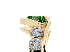 Fancy Green Heart Cut Diamond Bezel Bypass Ring Set in Yellow gold with Round Accents