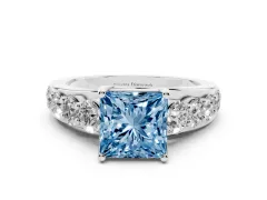 Fancy Blue Princess Cut Diamond Pavé Engagement Ring Set in Silver with Prong Setting