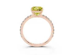 Fancy Yellow Princess Cut Diamond Pavé Solitaire Engagement Ring Set in Rose gold with Prong Setting