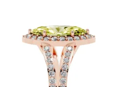 Fancy Yellow Marquise Cut Diamond Halo Split Shank Pavé Ring Set in Rose gold with Prong Setting
