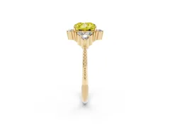 Fancy Yellow Cushion Cut Diamond Cluster Ring Set in Yellow gold with Beaded Band