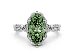 Fancy Green Marquise Cut Diamond Halo Twist Band Solitaire Ring Set in Platinum with Prong-Set Center Stone