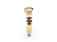 Fancy Black Heart Cut Diamond Channel-Set Band Ring Set in Yellow gold with Bezel Prong Setting