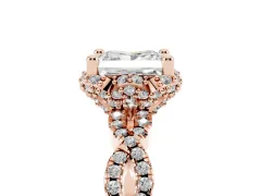 Princess Cut Diamond Halo Twist Band Solitaire Ring Set in Rose gold with Prong-Set Center Stone