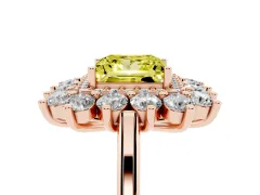 Fancy Yellow Princess Cut Diamond Floral Double Halo Ring Set in Rose gold with Round Petals