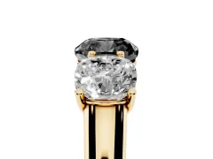 Fancy Black Cushion Cut Diamond Three-Stone Ring Set in Yellow gold with Plain Polished Band