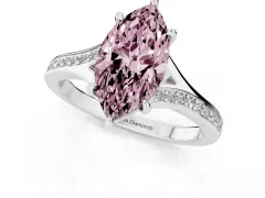 Fancy Pink Marquise Cut Diamond Solitaire Ring Set in White gold with Pavé Accent Band and Classic Prong Setting