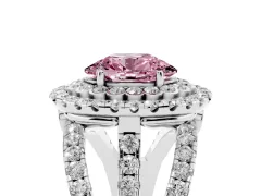 Fancy Pink Oval Cut Diamond Double Halo Ring Set in Silver with Round Pavé Split Shank