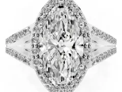 Marquise Cut Diamond Halo Split Shank Pavé Ring Set in White gold with Prong Setting