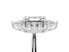 Emerald Cut Diamond Cluster Halo Ring Set in White gold with Marquise and Round Accents