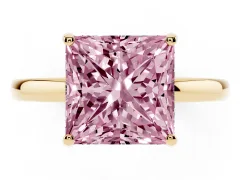 Fancy Pink Princess Cut Diamond Solitaire Ring Set in Yellow gold with Plain Band and Prong Setting