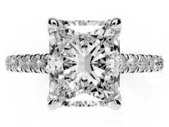 Radiant Cut Diamond Solitaire Ring Set in Platinum with Brilliant Pavé Band and Prong Setting