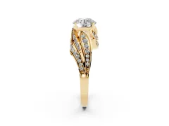Round Cut Diamond Solitaire Ring Set in Yellow gold with Layered Twist Pavé Band