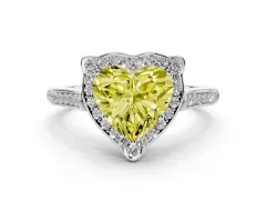 Fancy Yellow Heart Cut Diamond Halo Ring Set in Silver with Pavé-Lined Shoulders and Prong Setting