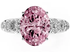 Fancy Pink Oval Cut Diamond Solitaire Ring Set in Silver with Pavé-Set Band and Prong Setting