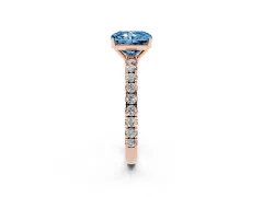 Fancy Blue Radiant Cut Diamond Pavé Solitaire Engagement Ring Set in Rose gold with Prong Setting