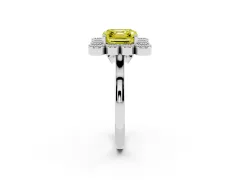 Fancy Yellow Asscher Cut Diamond Cluster Halo Ring Set in White gold with Milgrain Bezel Accents and Plain Band
