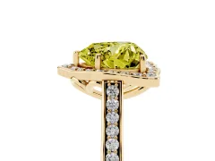 Fancy Yellow Heart Cut Diamond Halo Ring Set in Yellow gold with Pavé-Lined Shoulders and Prong Setting