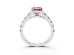 Fancy Pink Princess Cut Diamond Solitaire Ring Set in Platinum with Cut-Down Micro Pavé Band and Prong Setting