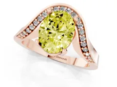 Fancy Yellow Oval Cut Diamond Solitaire Engagement Ring Set in Rose gold with Pavé Shoulders