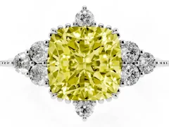 Fancy Yellow Cushion Cut Diamond Cluster Ring Set in Silver with Beaded Band