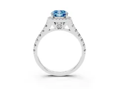 Fancy Blue Cushion Cut Diamond Halo Engagement Ring Set in Silver with Pavé Band and Prong-Set Center
