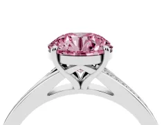 Fancy Pink Round Cut Diamond Solitaire Ring Set in White gold with Pavé Accent Band and Classic Prong Setting