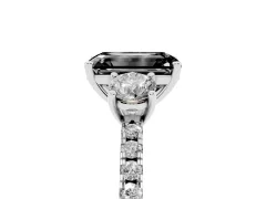 Fancy Black Emerald Cut Diamond Three-Stone Ring Set in White gold with Pavé Band and Graduated Sides