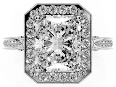 Radiant Cut Diamond Halo Engagement Ring Set in Platinum with Accent Split Shank Band