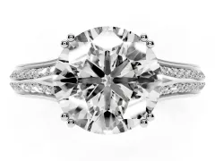 Round Cut Diamond Split Shank Pavé Engagement Ring Set in Platinum with Prong-Set Center Stone