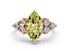Fancy Yellow Marquise Cut Diamond Solitaire Ring Set in Rose gold with Cluster Accents on Each Side