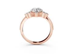 Round Cut Diamond Cluster Ring Set in Rose gold with Beaded Band