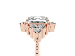 Asscher Cut Diamond Cluster Ring Set in Rose gold with Beaded Band